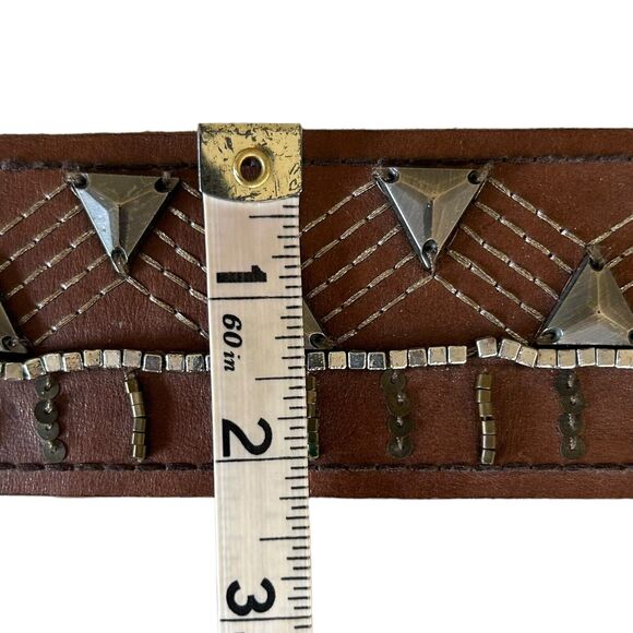 A&F Leather Belt Beaded Embellished Womens Medium Western Boho Abercrombie Fitch - Picture 4 of 5